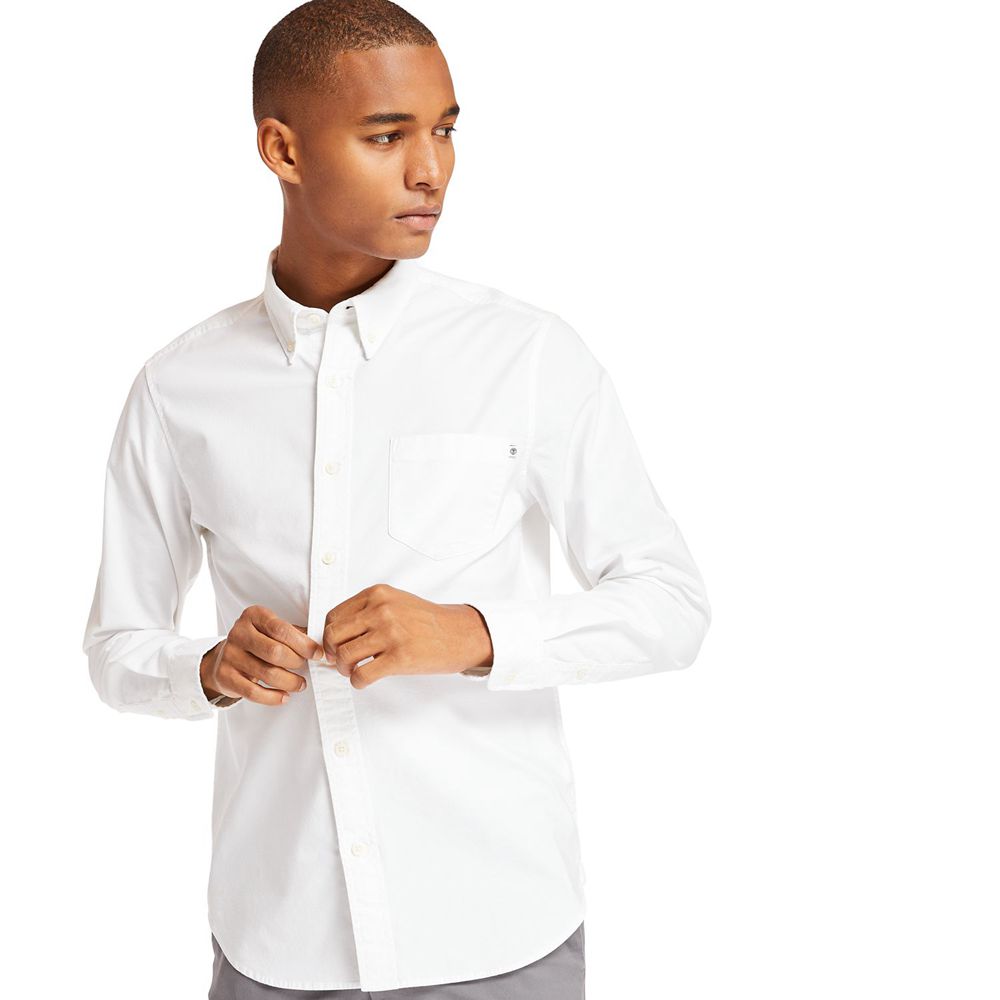 Timberland Mens Shirts Long Sleeve Stretch Oxford - White - India OB6589731